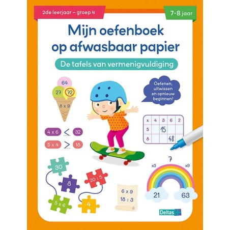 Deltas Mijn oefenboek op afwasbaar papier Tafels van vermenigvuldiging (7-8 j.)