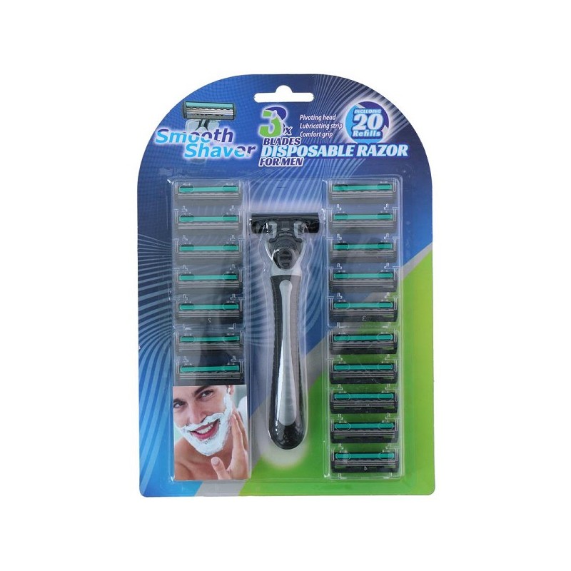 Scheermessenset 21-delig 3blades voor mannen-Scheermes met 20 navulmesjes