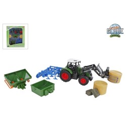 Kids Globe tractor met 8 accessoires freewheel 30cm groen