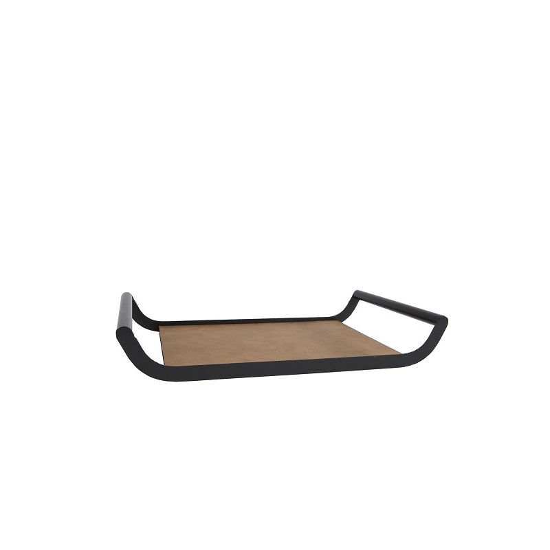Dienblad "Flo" zwart/bruin metaal/kunstleer 34,5x20x6cm