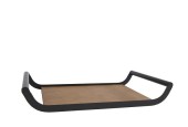 Plateau "Flo" métal noir/marron/cuir artificiel 34,5x20x6cm