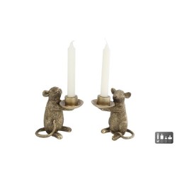 Bougeoir souris "Souris" polystone doré 14x8x15,5cm