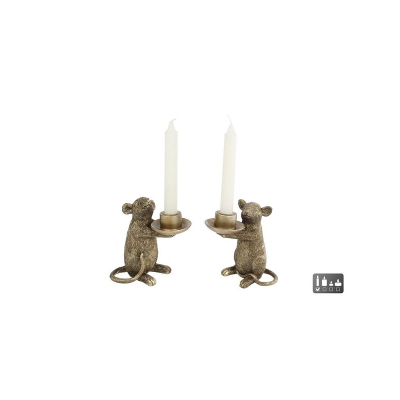 Kandelaar muis "Mouse" goud polystone 14x8x15,5cm