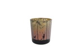Photophore "Forest" avec image de cerf en verre vert forêt/rouge 7,5x7,5x8cm