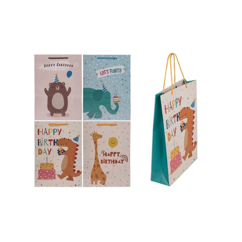 Sac cadeau en papier animaux d'anniversaire 25 x 8,5 x 34,5 cm