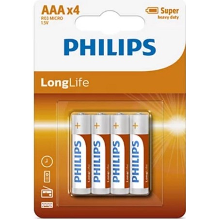 Piles Philips Longlife AAA R03 boîte de 12 blisters de 4 pièces