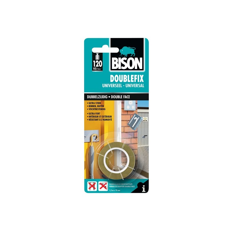 Bison dubbelfix 1.5m x 19mm