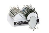 Miroir de maquillage/rasage, format voyage, grossissement normal et 3x, ø9,5 cm