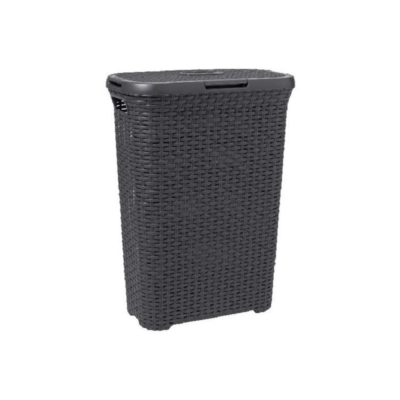 Curver Style wasbox met deksel rotanstyle 40 liter antraciet 45x26x62cm