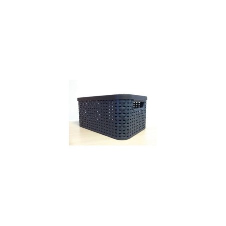 Curver Style mand M  met deksel rotanstyle antraciet (lxbxh 38x28x19cm)