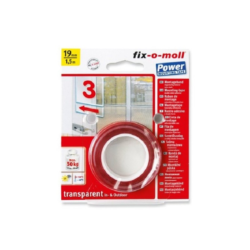 Fix-o-moll montagetape dubbel zijdig tape 1.5x19