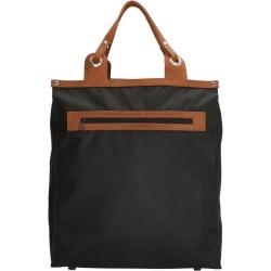 Sac shopping noir avec poignée en cuir véritable