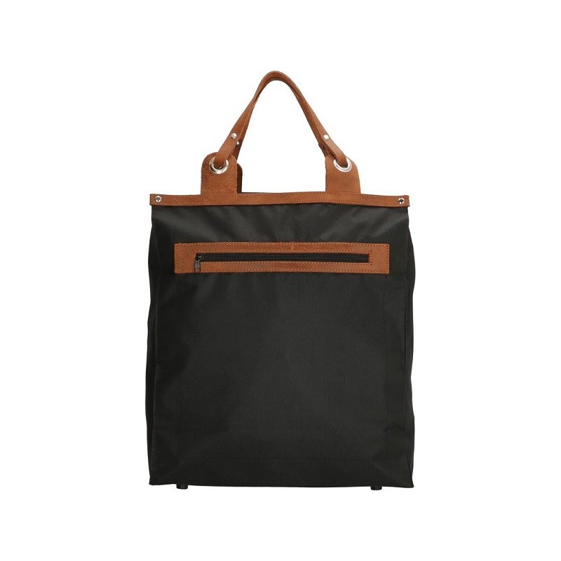 Sac shopping noir avec poignée en cuir véritable