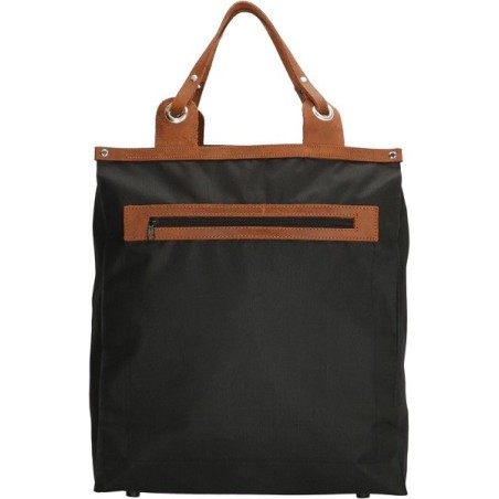 Sac shopping noir avec poignée en cuir véritable