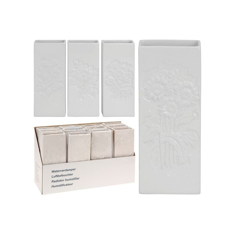 Bac d'évaporation pour radiateur faïence blanche 20x8x3cm avec relief fleur