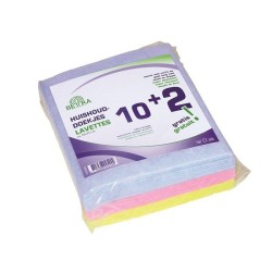 Lingettes ménagères viscose lot de 12 environ 35x35cm bleu rose jaune