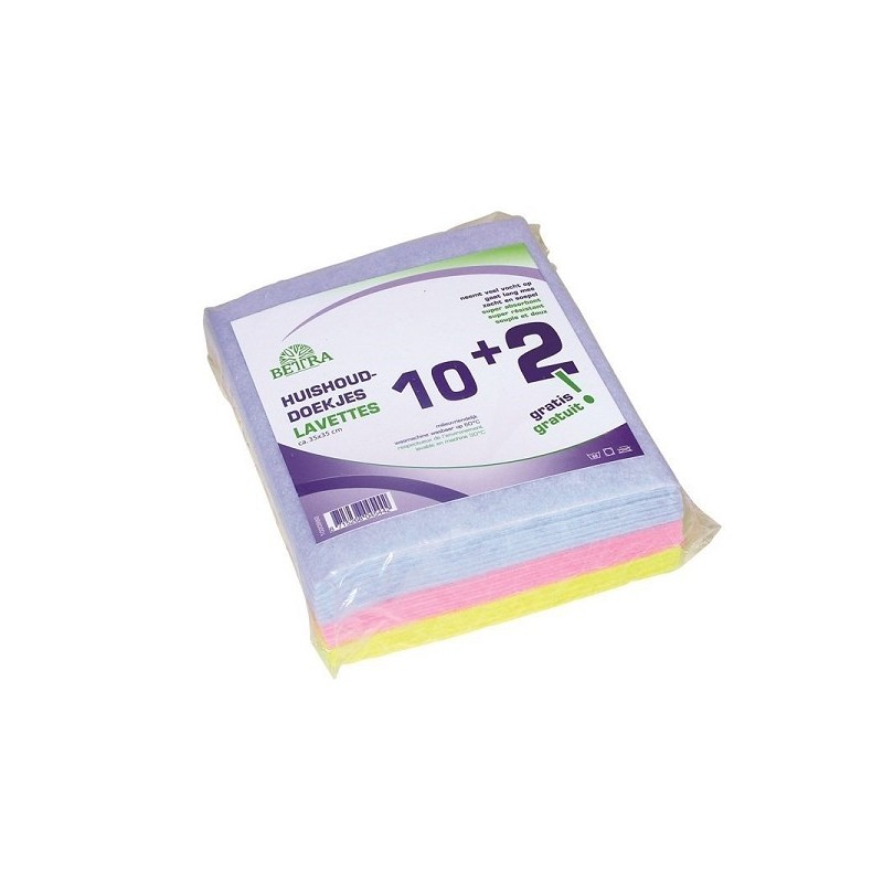 Lingettes ménagères viscose lot de 12 environ 35x35cm bleu rose jaune