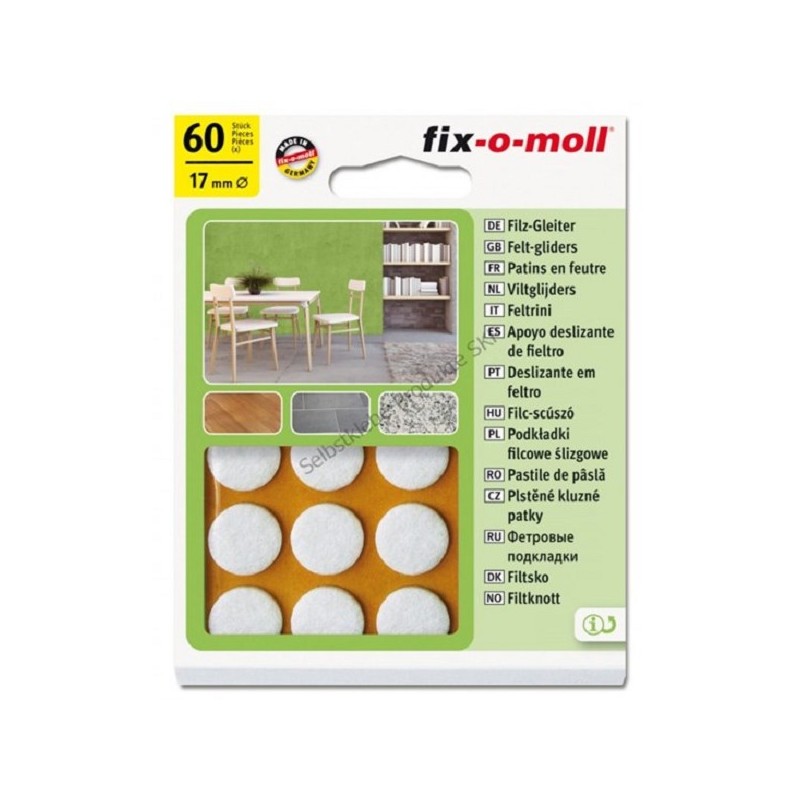 Fix-o-moll viltglijder 17mm zelklevend wit pak a 60st.
