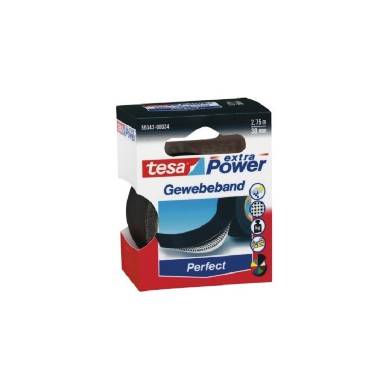 Tesa textieltape 2.75m x 38mm zwart
