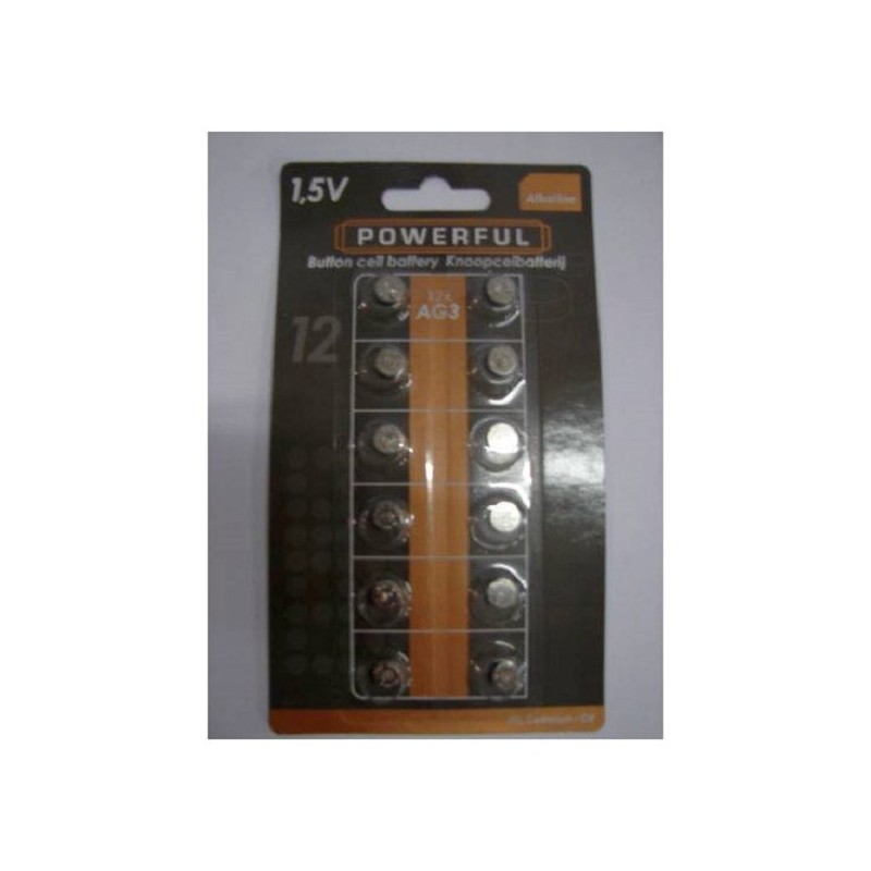 Piles bouton AG3/LR41 12 pièces sur carte