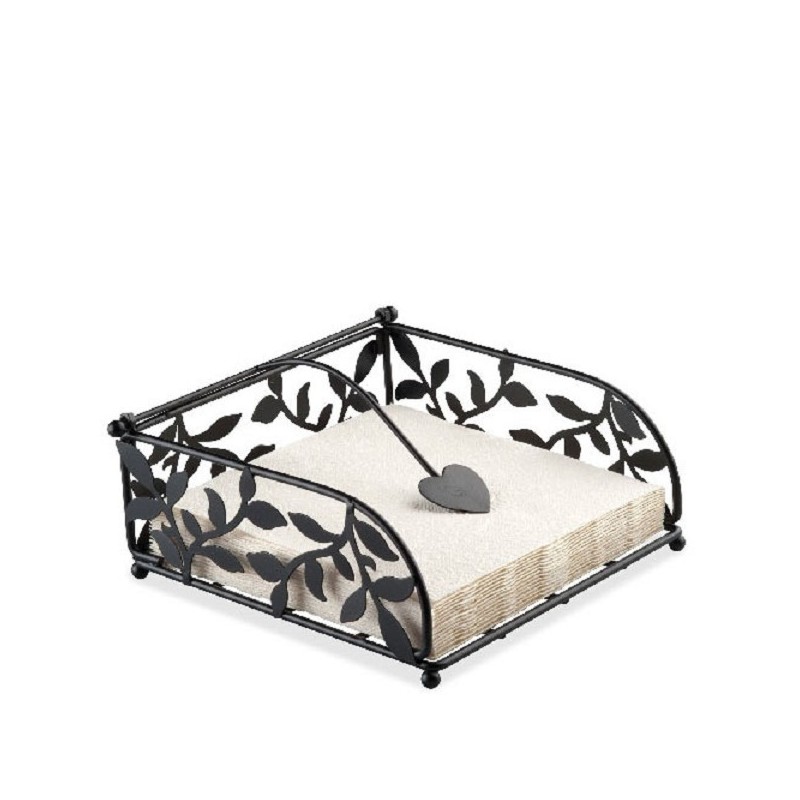 Ambiente Porte-serviettes en métal noir avec motif brindille 18x18x6cm pour serviettes de 33x33 cm