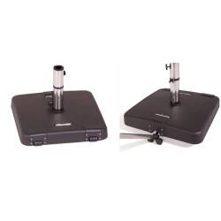 Base de parasol Madison mobile de luxe au moyen d'une poignée supplémentaire. Noir avec tube inox 55 kg béton avec couvercle pla