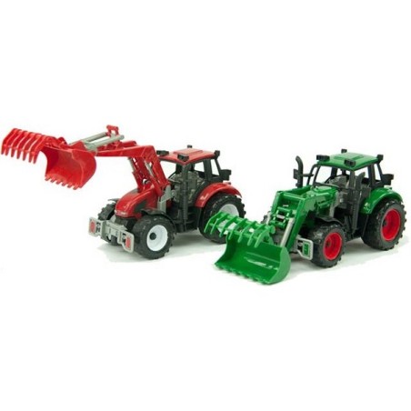 Tracteur à friction avec chargeur frontal 24cm. Rouge ou vert. Dans la boîte de fenêtre