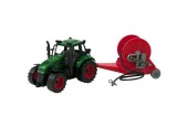 Tractor frictie met haspelaanhanger 37cm. Rood of groen. In Vensterdoos
