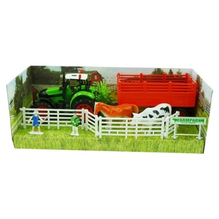 Tracteur rétractable avec remorque, accessoires et animaux