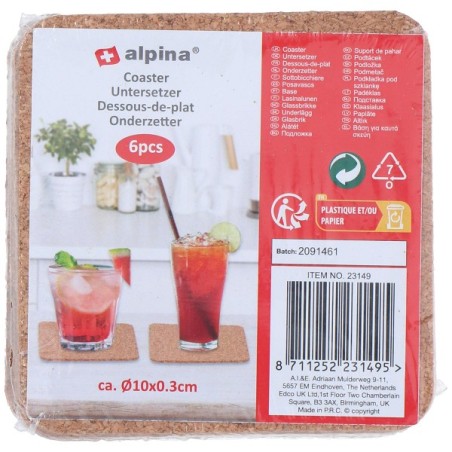 Alpina sous-verres en liège 6 pièces Ø10cm carrés ou ronds