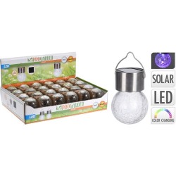 Lampe à suspension solaire en verre et acier inoxydable, LED à couleur changeante, craquelée