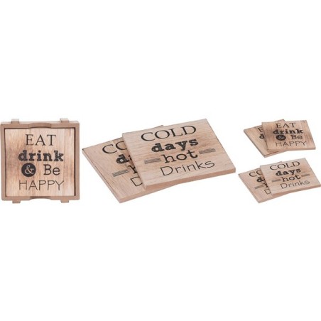 Sous-verres bois 4 parties 125x112x28mm avec texte