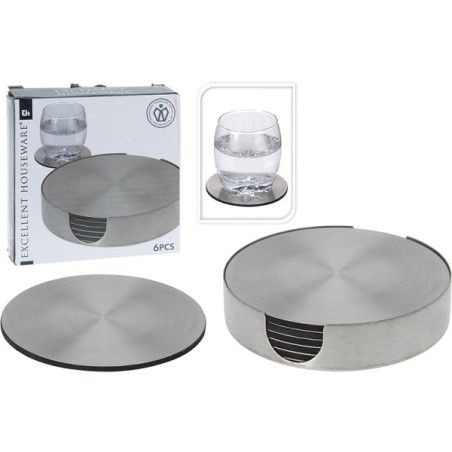 Sous-verres en acier inoxydable 6 pièces dans un support 105x105x32mm