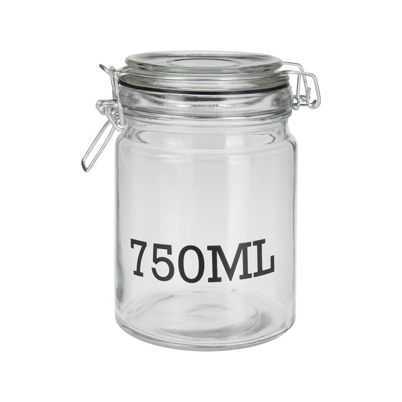 Voorraadpot glas met tekst 750ml 135x100x150mm