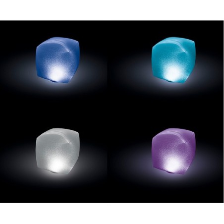 Cube LED flottant d'éclairage de piscine Intex. 23x23x23cm fonctionne avec des piles 3x AAA non incluses.