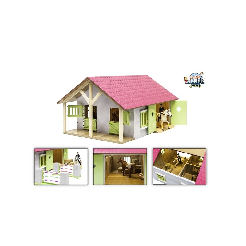 Écurie pour chevaux Kids Globe en bois rose avec 2 boxes et rangements (hors accessoires)