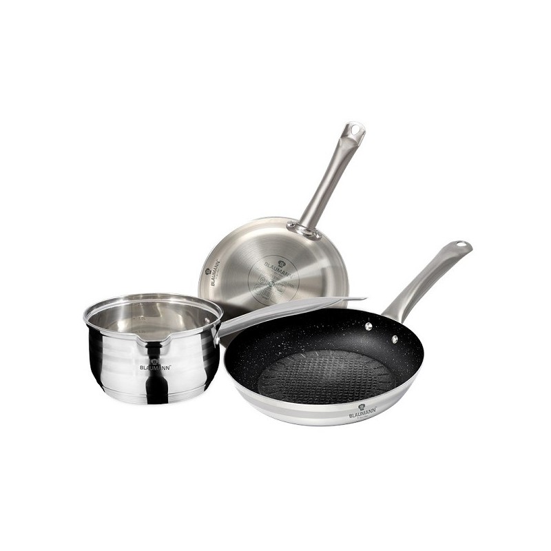 Blaumann Gourmet Line Lot de 3 poêles en acier inoxydable également induction