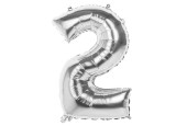 Ballon numéroté numéro '2' en feuille d'argent 86cm adapté à l'hélium
