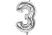 Ballon chiffre chiffre '3' feuille d'argent 86cm adapté à l'hélium