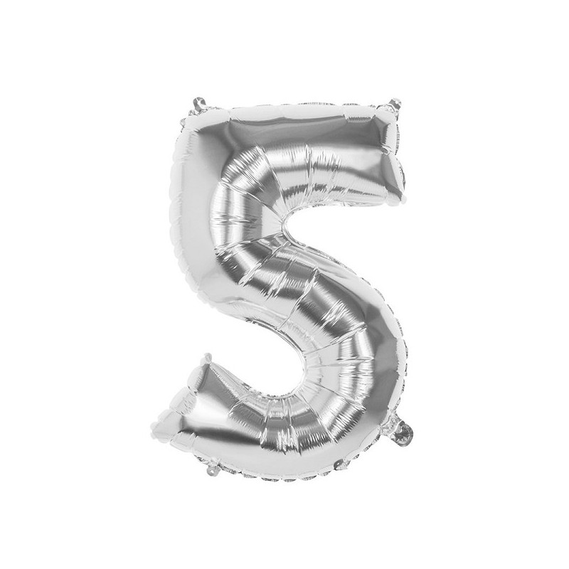 Cijfer ballon nummer '5' zilver folie 86cm geschikt voor Helium