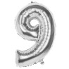 Ballon chiffre chiffre '9' feuille d'argent 86cm adapté à l'hélium