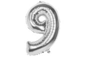 Ballon chiffre chiffre '9' feuille d'argent 86cm adapté à l'hélium