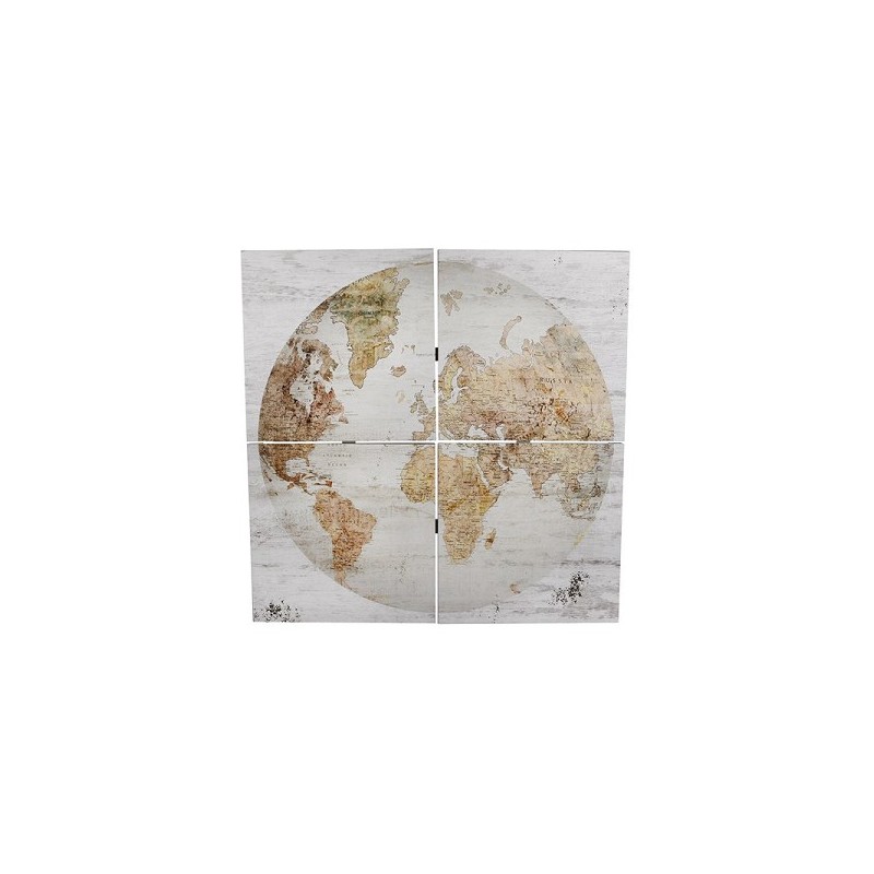 Carte murale 'Globe' en 4 parties 80x80x3cm bois blanc