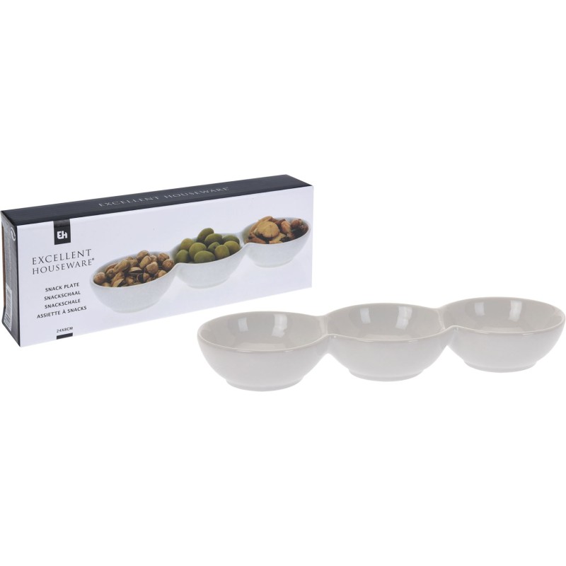 Excellent Houseware Snackschaaltje porselein 3-vaks 24x8x3cm