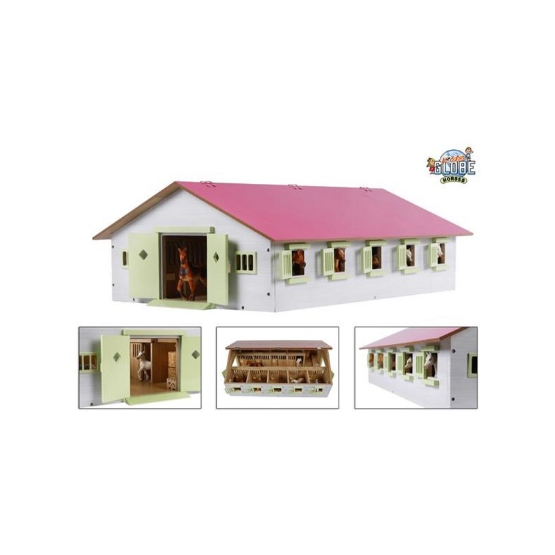 Kids Globe paardenstal met 9 boxen 1:32 62x42,5x22cm roze
