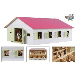 Kids Globe paardenstal met 7 boxen 1:24 72,5x60x37,5cm roze (exclusief accessoires)