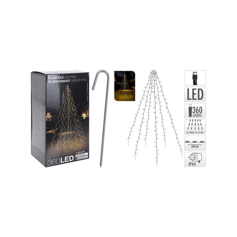 Éclairage de mât de drapeau 360Led en forme d'arbre de Noël pour