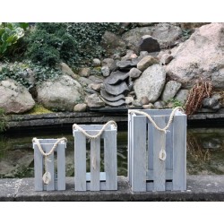 Lot de 3 lanternes 25 ; Lavis gris de 32 et 40 cm de haut