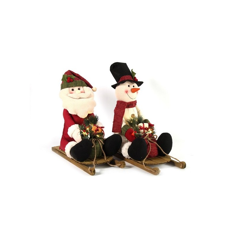 Countryfield Père Noël ou bonhomme de neige sur traîneau avec LED 31x50x48cm