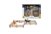 Toi Toys Twee paarden met ruiters hekwerk en 4 assorti accessoires